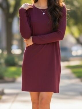 Old Navy Long Sleeve Shift Dress in Burgundy